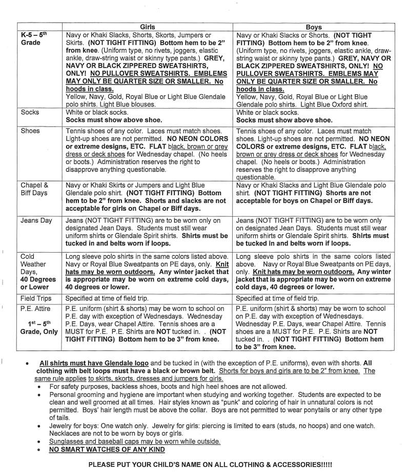 Elementary Dress Code